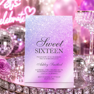 Purple Pink Glitter Ombre Metallic Chic Sweet 16 Invitation