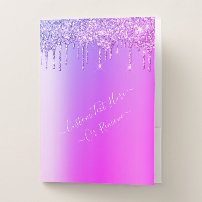 Purple Pink Glitter Pocket Folder with Custom Text (Front)