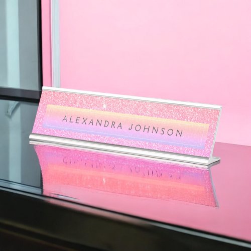Purple Pink Glitter Sparkle Girly Modern Desk Name Plate
