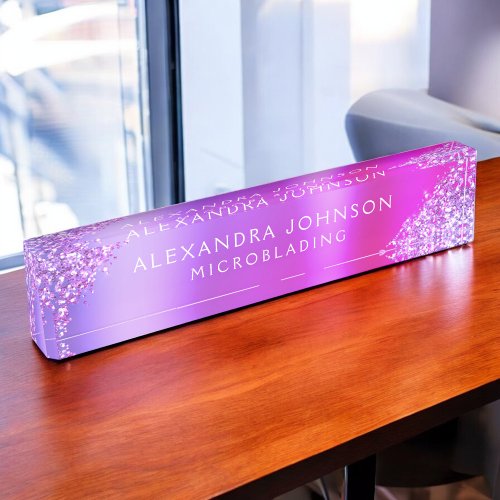 Purple Pink Glitter Sparkle Microblading Brows Desk Name Plate