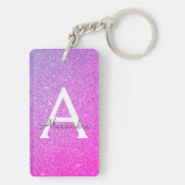 Purple Pink Glitter & Sparkle Monogram Keychain (Back)