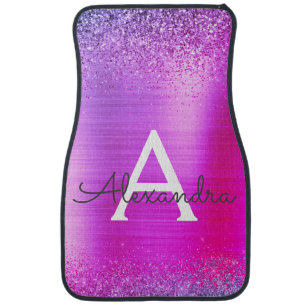 Purple Pink Glitter Sparkle Monogram Modern Car Fl Car Floor Mat