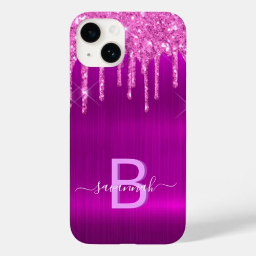 Purple pink glitter sparkle monogram name Case_Mate iPhone 14 case