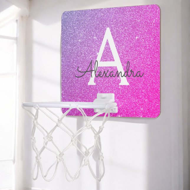 Purple Pink Glitter & Sparkle Monogram Name Mini Basketball Hoop (Creator Uploaded)