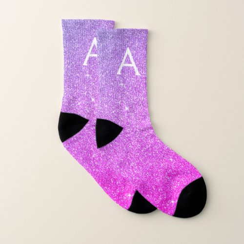 Purple Pink Glitter  Sparkle Monogram Socks