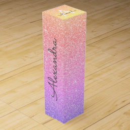 Purple Pink Glitter &amp; Sparkle Monogram Wine Box