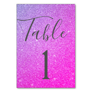 Purple Pink Glitter Sparkle Table Number