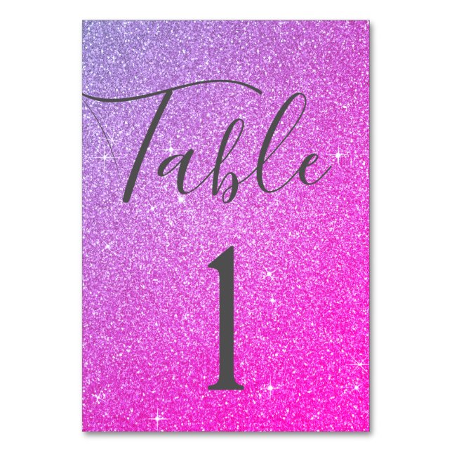 Purple Pink Glitter Sparkle Table Number (Back)