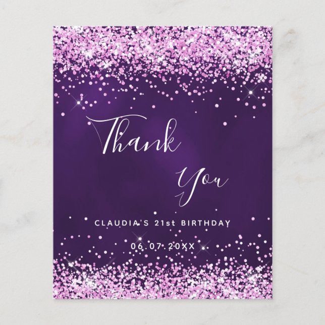Purple pink glitter sparkle thank you (Front)