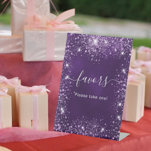 Purple pink glitter sparkles favors sign