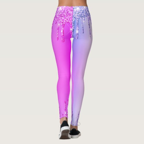 Purple Pink Glitter Sparkly Drips Party Leggings