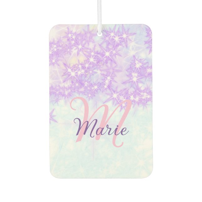 Purple pink glitter star monogram add letter text air freshener (Front)