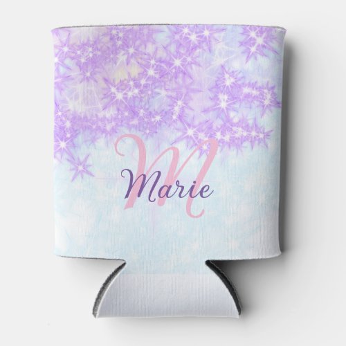 Purple pink glitter star monogram add letter text can cooler