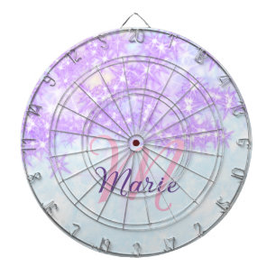 Purple pink glitter star monogram add letter text dart board