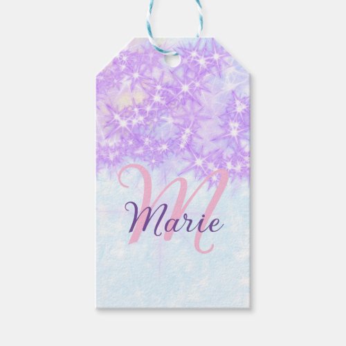 Purple pink glitter star monogram add letter text gift tags