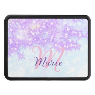 Purple pink glitter star monogram add letter text hitch cover
