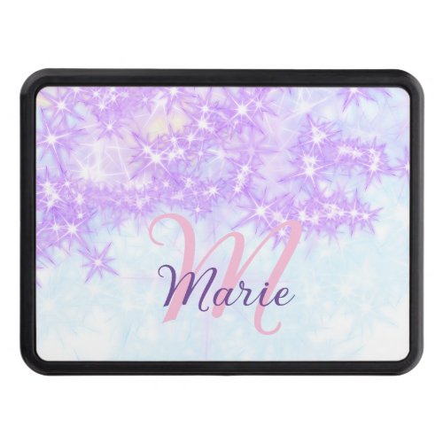 Purple pink glitter star monogram add letter text hitch cover