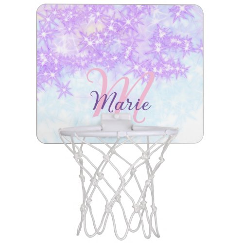 Purple pink glitter star monogram add letter text mini basketball hoop
