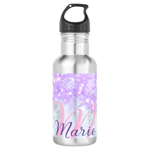 Purple pink glitter star monogram add letter text stainless steel water bottle