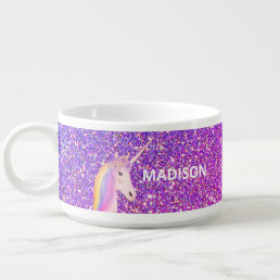 Purple Pink Glitter Unicorn Personalized  Bowl