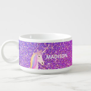 Purple Pink Glitter Unicorn Personalized Bowl