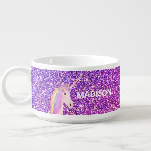 Purple Pink Glitter Unicorn Personalized  Bowl