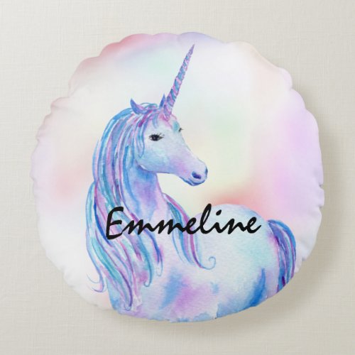 Purple Pink Glitter Unicorn   Round Pillow