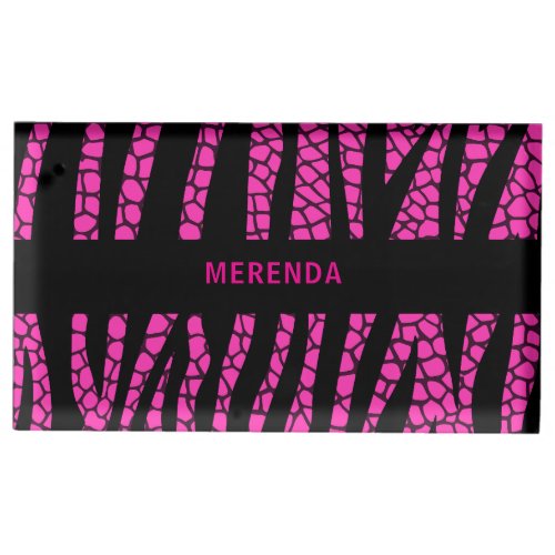 Purple Pink Glitter Zebra Print Table Card Holder
