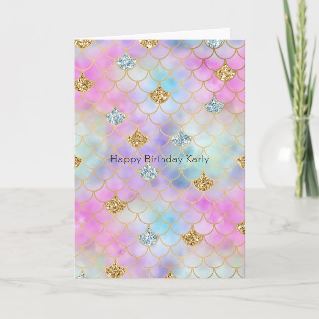 Purple Pink Gold Aqua Glitter Mermaid Sparkle     Card (Front)