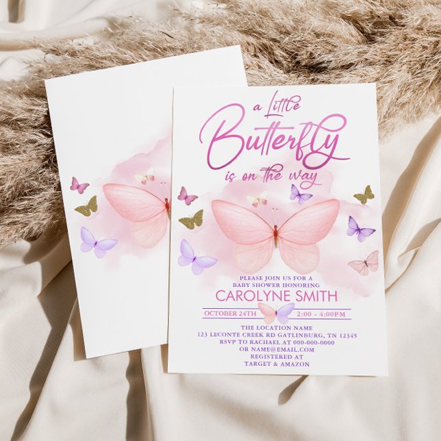Purple Pink & Gold Butterfly Baby Shower Invitation (Creator Uploaded)