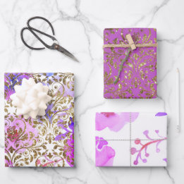 Purple Pink gold damask lace floral Wrapping Paper Sheets