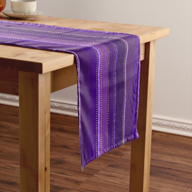 Purple Pink Gold Dots & Stripes Long Table Runner (In Situ)