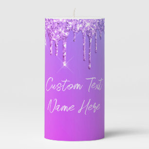 Purple Pink Gold Glitter Candle with Custom Text