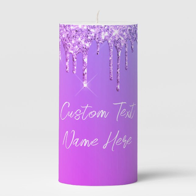 Purple Pink Gold Glitter Candle with Custom Text (Front)