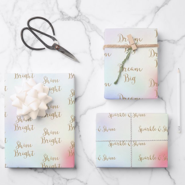 Purple Pink Gold Glitter Dream Shine Sparkle   Wrapping Paper Sheets (Front)