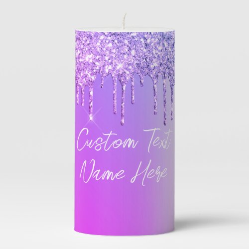 Purple Pink Gold Glitter Drips Custom Text Candle