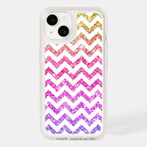 Purple Pink Gold Glitter Ombre White Chevrons OtterBox iPhone 14 Case