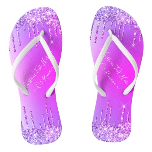 Purple Pink Gold Glitter Sparkle Drips Custom Text Flip Flops