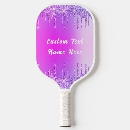 Purple Pink Gold Glitter Text Pickleball Paddle