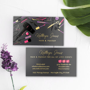 Purple Pink & Gold Tools for Hair & Makeup Artist Foil Business Cards