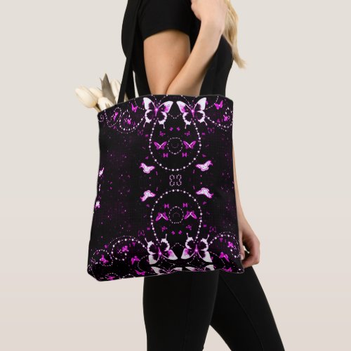 Purple Pink Gothic Butterfly Pattern Tote Bag