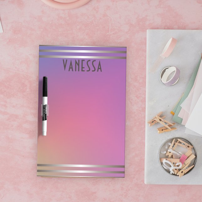 Purple Pink Gradient Metallic Silver Striped Dry Erase Board (Creator Uploaded)
