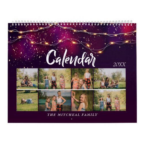 Purple pink gradient pattern Custom 8 photos Text Calendar