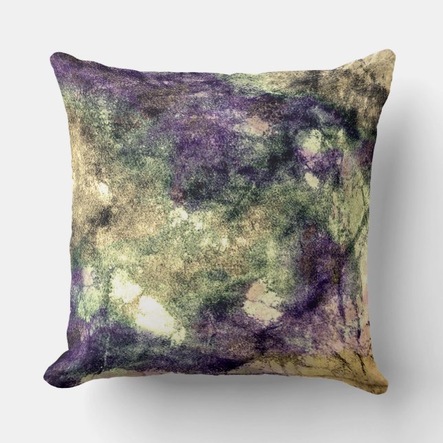 Purple pink green black colourful abstract grunge throw pillow (Front)
