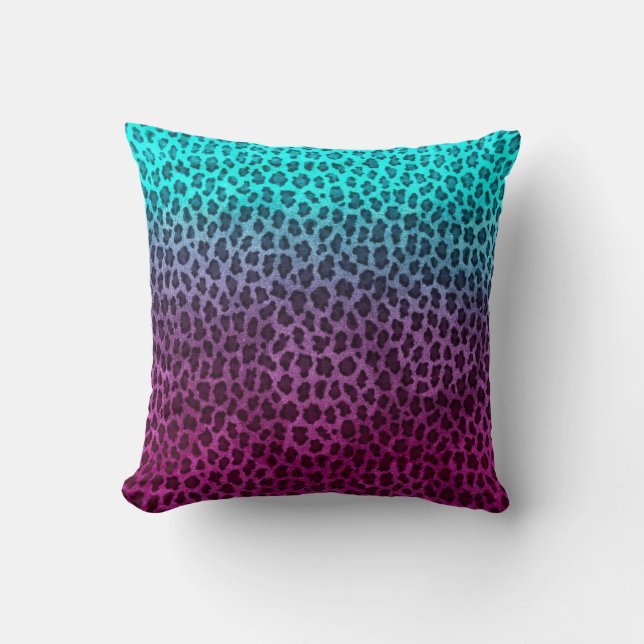 Purple Pink Green Cheetah Print Throw Pillow (Front)