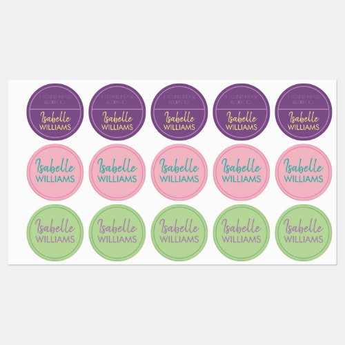 Purple Pink Green Girl Colors w If Found Kids Labels