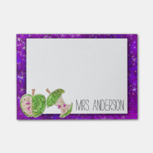 Purple Pink Green Glitter Teachers Apple Classroom Post-it Notes