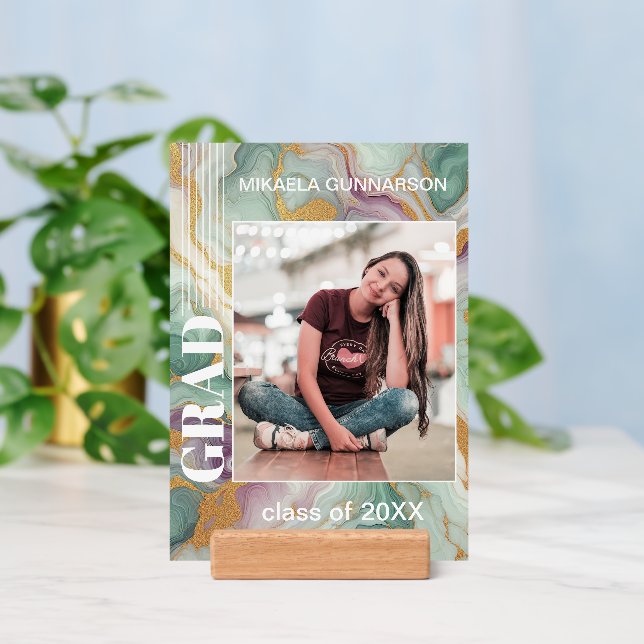 Purple Pink Green Gold Marble Pattern Photograph Holder (Insitu 3)