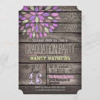 Purple  Pink  Green Rustic Graduation Party Invitation by Card_Stop at Zazzle