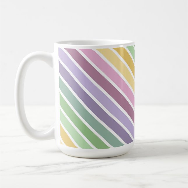 PURPLE PINK GREEN YELLOW EASTER STRIPES COFFEE MUG (Left)